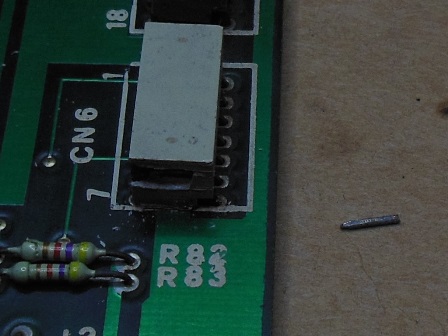 Astro Wars PCB monitor connector, broken pin removed