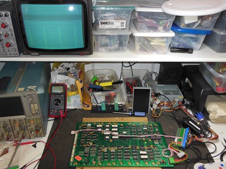 Astro Wars game PCB on the bench