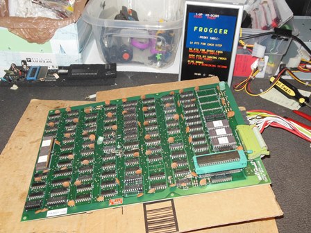 Frogger main PCB on the bench