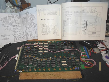 Galaxia game PCB on the bench