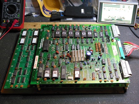 Hyper Sports game PCB on the bench