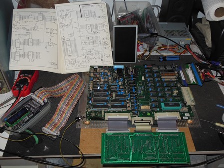 Jackrabbit game PCB on the bench