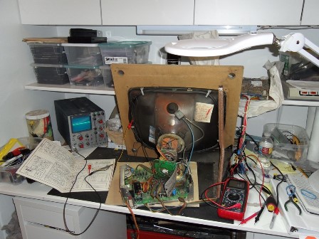 MTC-900 chassis on the bench for repair