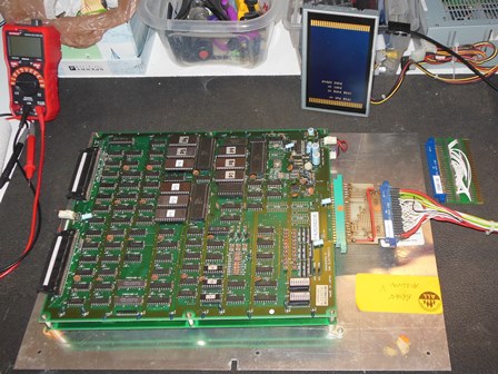 SNK Arian Mission game PCB on the bench