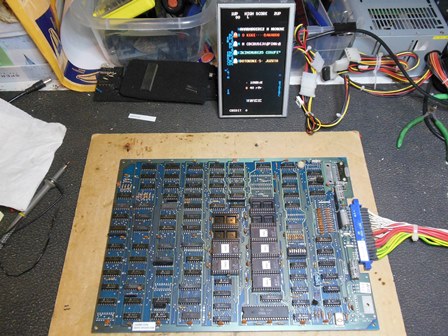 Puck Man game PCB on the bench