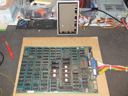 Puck Man game PCB on the bench