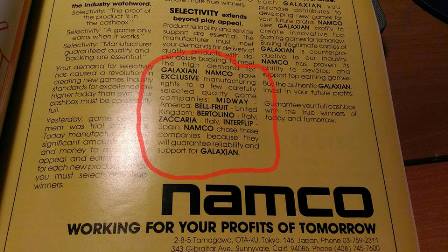 Zaccaria Namco Galaxian license