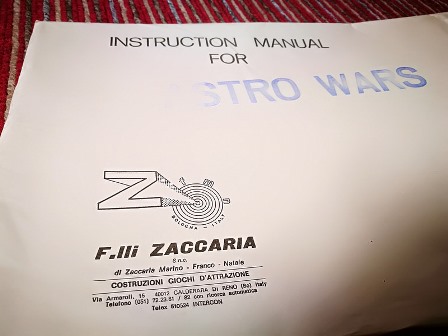 Zaccaria Astro Wars manual packet